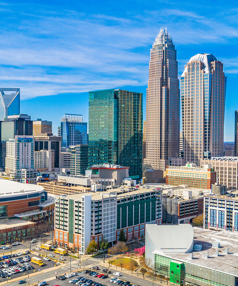 Charlotte, North Carolina - Signs in an uptown park point to other