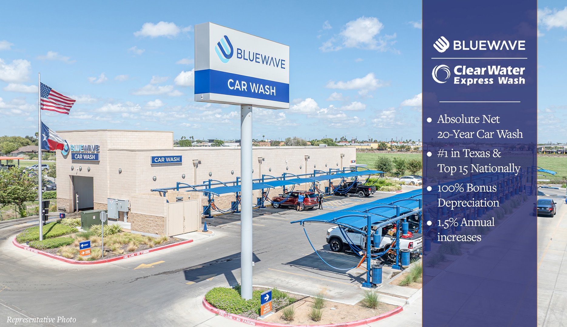 BlueWave Express Wash - #1 Texas Operator | 20Yr Abs. Net | 100% Bonus Depreciation | Annual Bumps - retail for sale in eagle pass (rio grande valley), TX