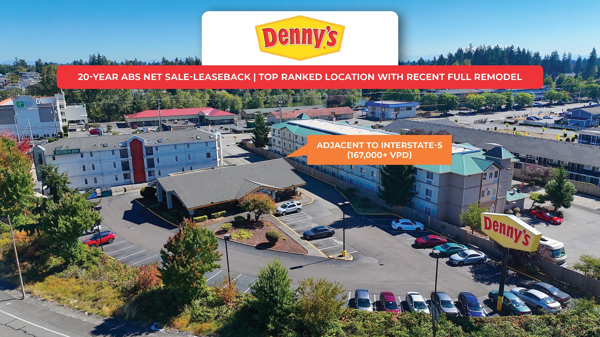 Denny’s | 20-Year Abs Net Sale-Leaseback | Adjacent to I-5 (167,000+ VPD) - food service for sale in tacoma, WA