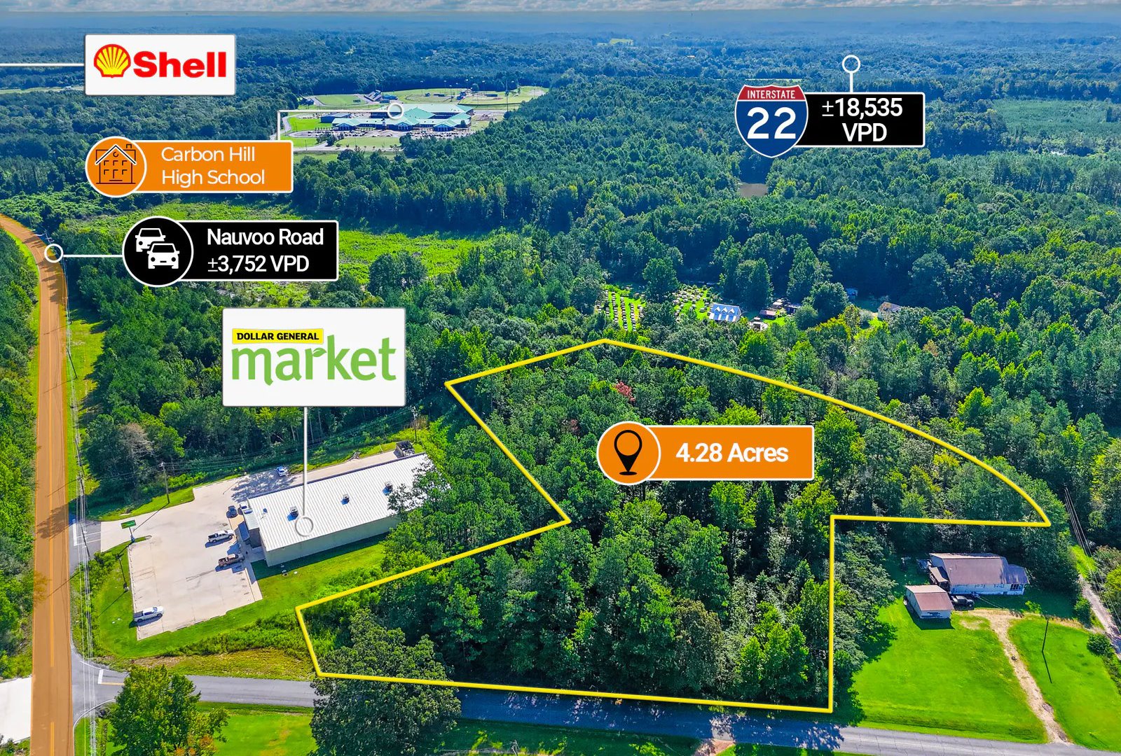 $1 Auction – 4.28 Acre Parcel | Dollar General Market Adjacent | Birmingham MSA - land for sale in carbon hill, AL